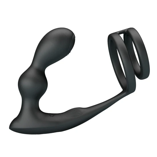 Plug anal vibrator cu inel pentru penis, telecomandă, Negru