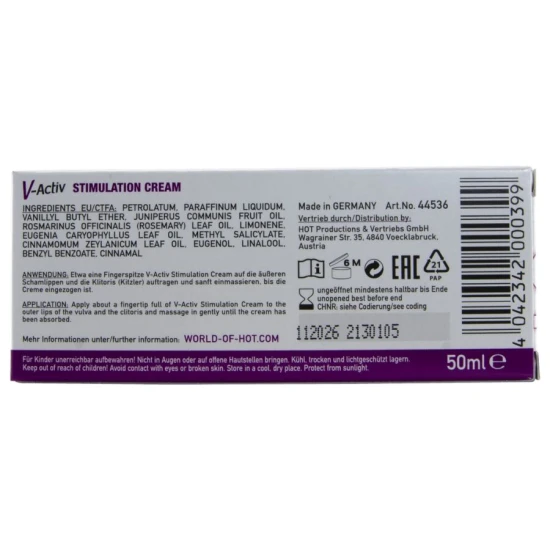 Cremă de stimulare V-Active pentru femei, Negru, 50 ml