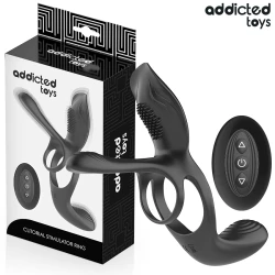 Inel dublu pentru penis și testicule cu stimulator clitoridian din silicon și ABS, negru