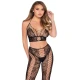 Set crop top și colanți din dantelă și plasă, negru, Universal