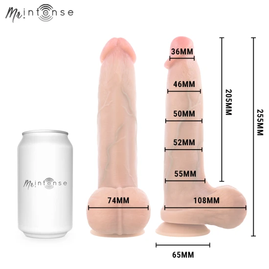 Dildo cu ventuză din silicon lichid, Bruce XL, cu testicule, 25,5 cm Ø 5,5 cm
