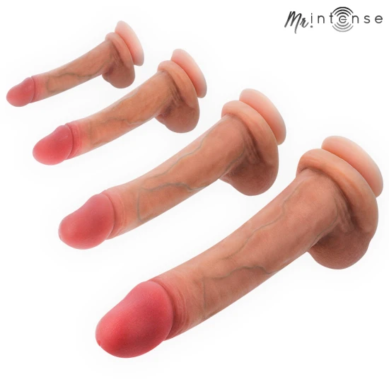 Jucărie sexuală din silicon lichid ultra-moale, negru/gri, S (17,8 cm) cu ventuză și testicule integrate