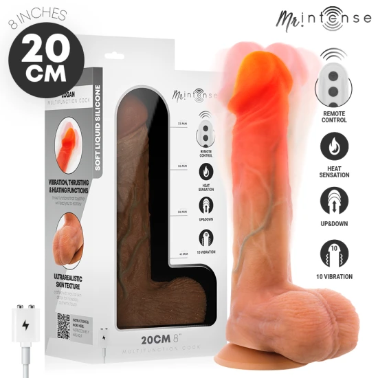 Vibrator dildo din silicon cu efect de încălzire și telecomandă, Logan, 20 cm, Ø 4,1 cm