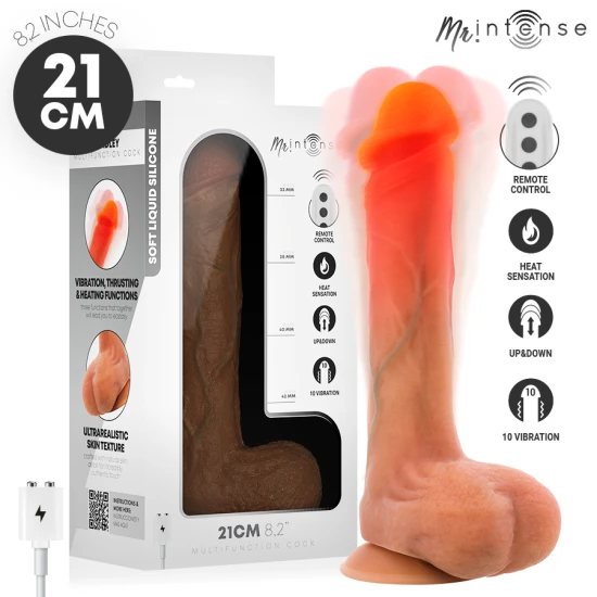 Dildo vibrator Bradley din silicon, cu încălzire, telecomandă, 21 cm
