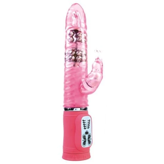 Vibrator rotativ Bunny din silicon, roz, 27 cm