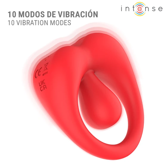 Inel vibrator pentru penis cu stimulare clitoridiană, roșu