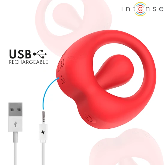 Inel vibrator pentru penis cu stimulare clitoridiană, roșu
