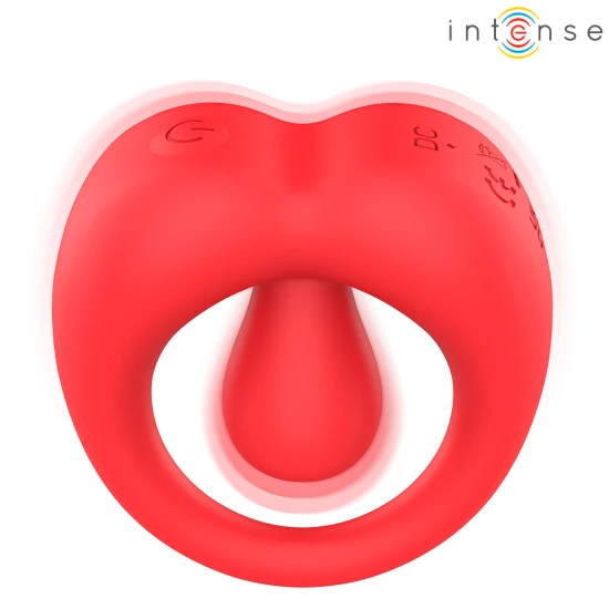 Inel vibrator pentru penis cu stimulare clitoridiană, roșu