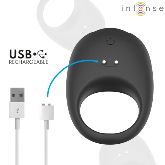 Inel penis vibrator cu stimulare clitoridiană, negru