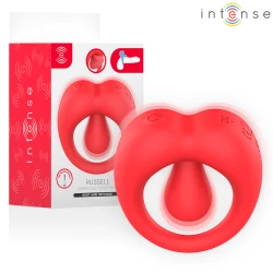Inel vibrator pentru penis cu stimulare clitoridiană, roșu
