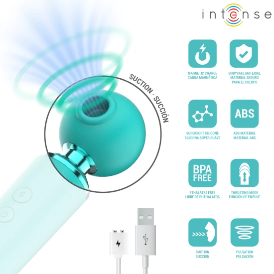 Stimulator multifuncțional cu sucțiune și vibrații din silicon, turcoaz