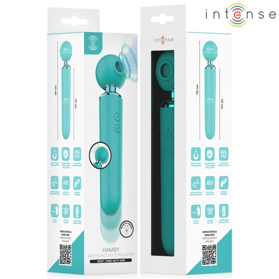 Stimulator multifuncțional cu sucțiune și vibrații din silicon, turcoaz