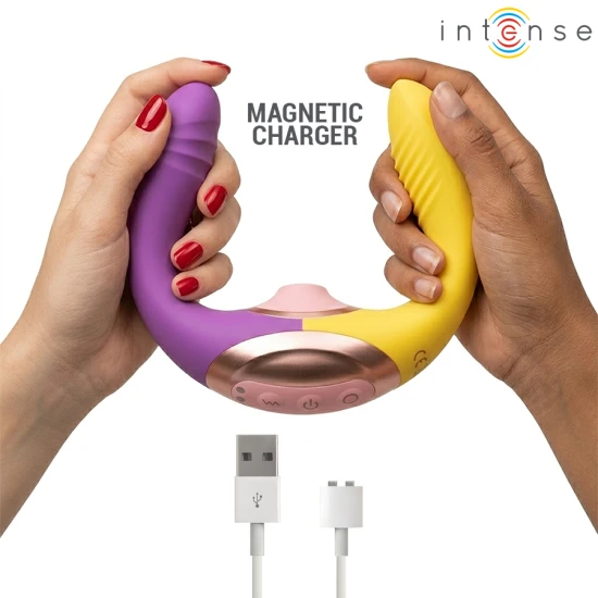 Stimulator 3-în-1 cu aspirație și vibrații din silicon, negru