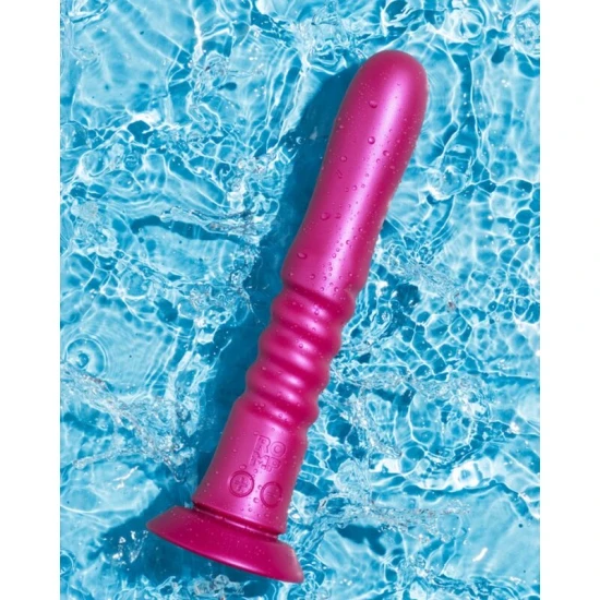 Vibrator thrusting din silicon, roz cosmic, cu ventuză