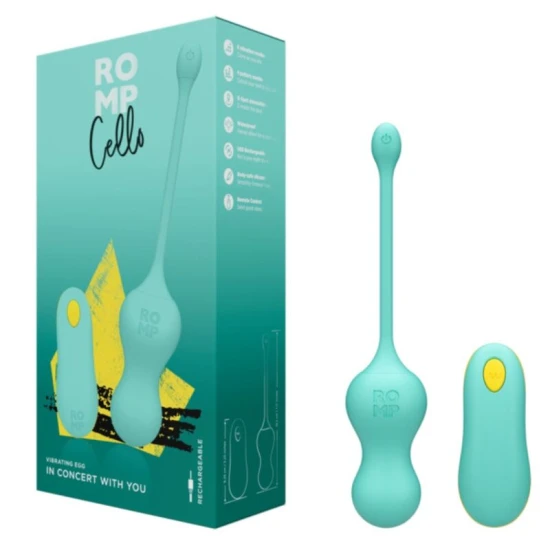 Vibrator G-spot ROMP Cello din silicon, turcoaz, telecomandă