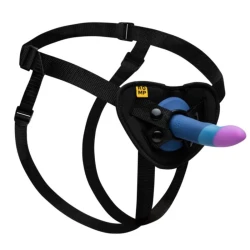 Harness cu dildo siliconic tricolor 14 cm