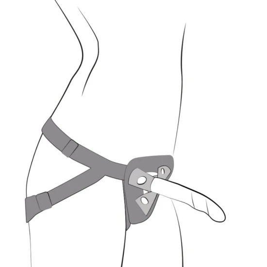 Harness cu dildo siliconic tricolor 14 cm