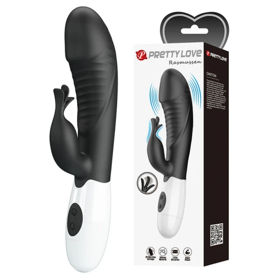 Vibrator Rabbit 30 funcții din silicon, negru