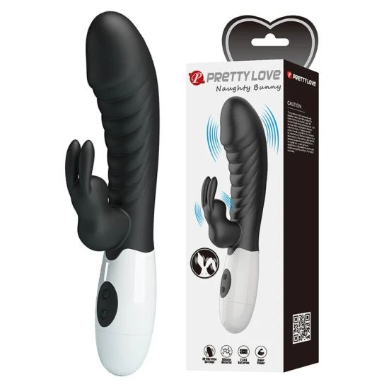 Vibrator Rabbit 30 funcții din silicon, negru