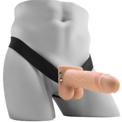 Strap-on realist vibrant cu bile din material moale, 17.8 cm
