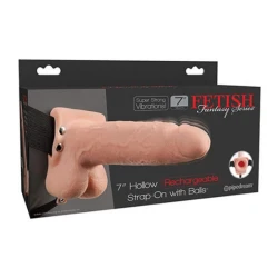 Strap-on realist vibrant cu bile din material moale, 17.8 cm