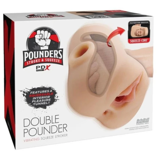 Masturbator dublu cu vibrații și texturi, Light, 20.5 cm