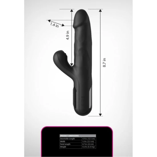 Vibrator Rabbit cu thrusting din silicon, negru, 23 cm