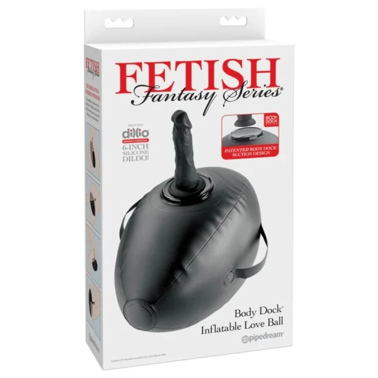 Minge erotică gonflabilă cu dildo din material moale, neagră, 41.9 cm