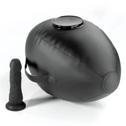 Minge erotică gonflabilă cu dildo din material moale, neagră, 41.9 cm