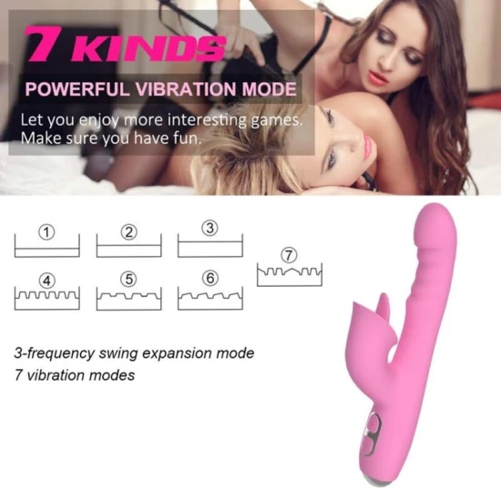 Vibrator Rabbit cu vibrații, împingeri și mișcare oscilantă, roz