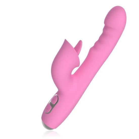 Vibrator Rabbit cu vibrații, împingeri și mișcare oscilantă, roz