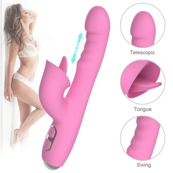 Vibrator Rabbit cu vibrații, împingeri și mișcare oscilantă, roz