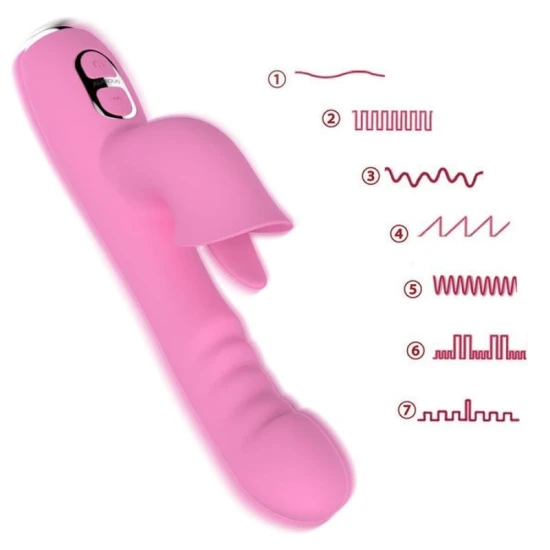 Vibrator Rabbit cu vibrații, împingeri și mișcare oscilantă, roz