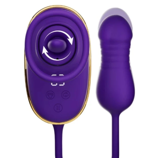 Aparat de sucțiune clitoridiană cu efect de lins și stimulator anal mov din silicon, mov