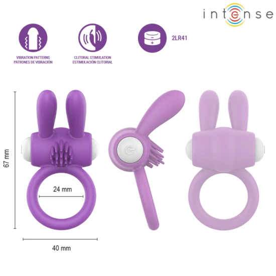 Inel penis vibrant cu stimulare clitoridiană, silicon, mov