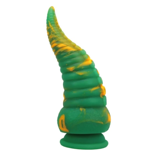 Dildo fantasy din silicon, bicolor verde-galben, 22,5 cm Ø 6 cm