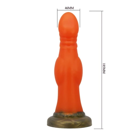 Dildo fantasy din silicon, portocaliu transluc., 18.5 cm Ø 4.5 cm