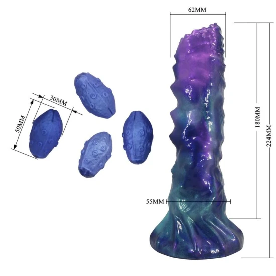Dildo fantezie gonflabil din silicon, tricolor, 23 cm