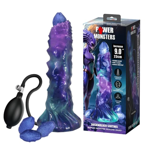 Dildo fantezie gonflabil din silicon, tricolor, 23 cm