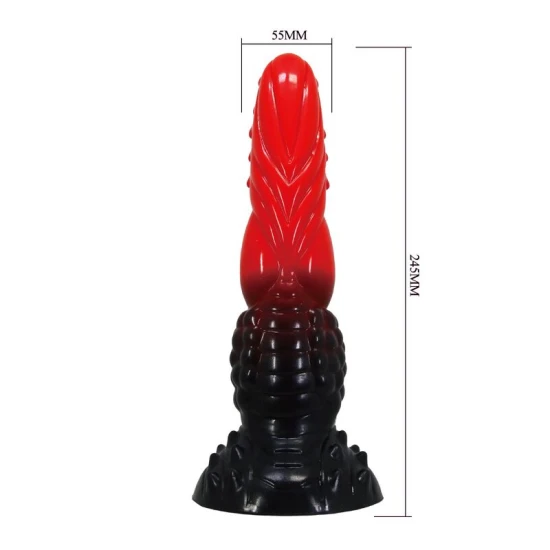 Dildo fantezie Fire Dragon din silicon, roșu-negru, 24,5 cm