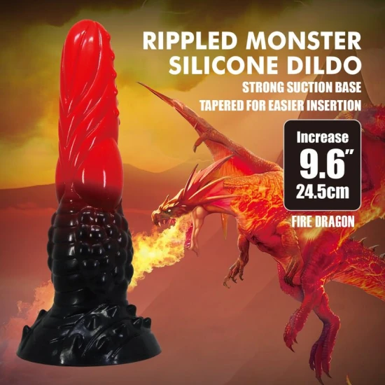 Dildo fantezie Fire Dragon din silicon, roșu-negru, 24,5 cm