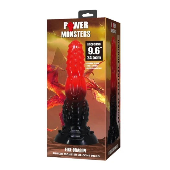 Dildo fantezie Fire Dragon din silicon, roșu-negru, 24,5 cm