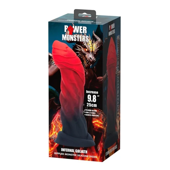 Dildo fantezie Infernal Goliath din silicon, roșu-negru, 25 cm