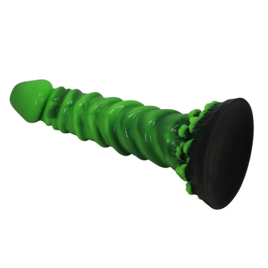 Dildo fantasy Manticore din silicon, verde-negru, 23 cm