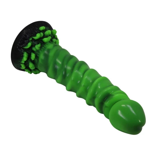 Dildo fantasy Manticore din silicon, verde-negru, 23 cm