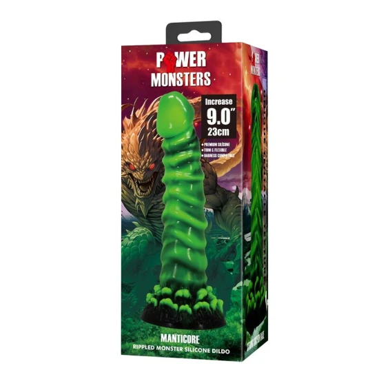 Dildo fantasy Manticore din silicon, verde-negru, 23 cm