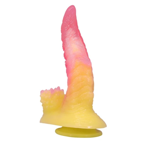 Dildo fantezie cu ventuză din silicon, roz și galben, 22.5 cm