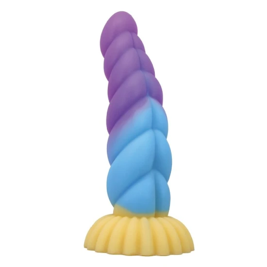 Dildo fantezie Unicorn tricolor din silicon, 22 cm, Ø 5 cm