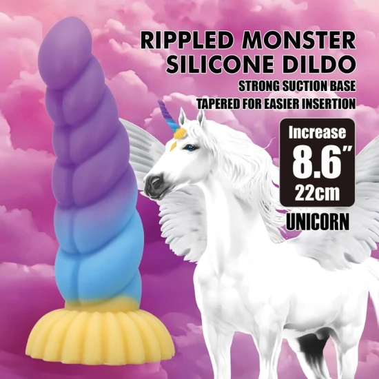 Dildo fantezie Unicorn tricolor din silicon, 22 cm, Ø 5 cm
