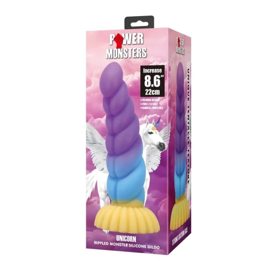 Dildo fantezie Unicorn tricolor din silicon, 22 cm, Ø 5 cm
